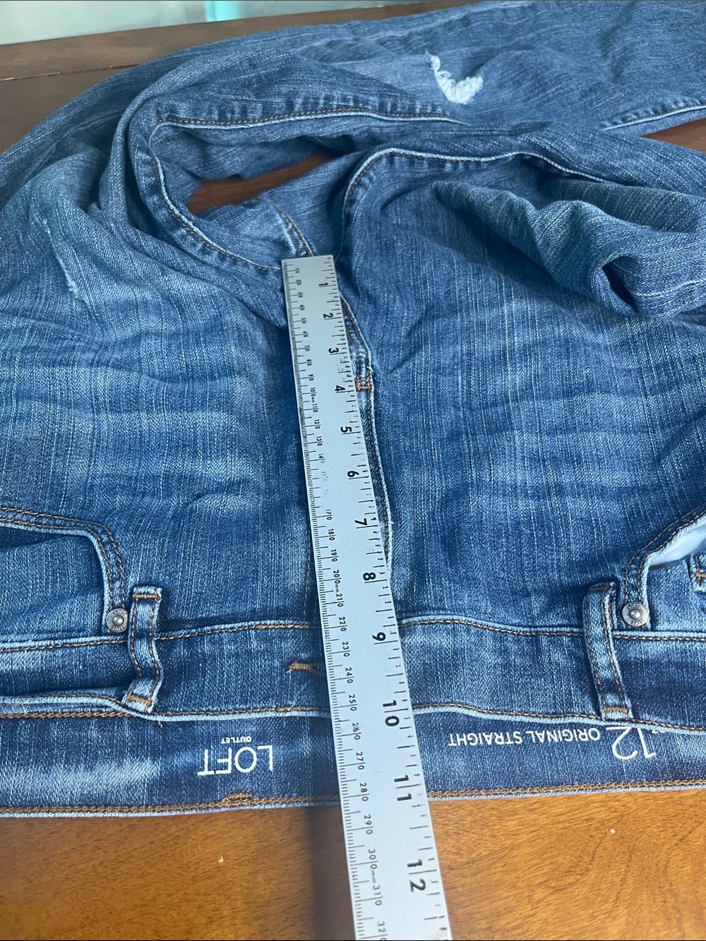 LOFT Original Straight Distressed Dark Blue Cropped Jeans with Frayed Hem - Picture 8 of 9